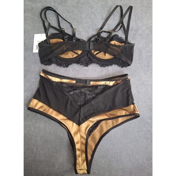Icollection Pazia Bra Set Satin Lace Lingerie Black, Gold Elegant & Comfy $63 - Picture 6 of 10